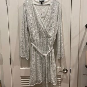 Forever 21+ silver sequin faux wrap party dress
